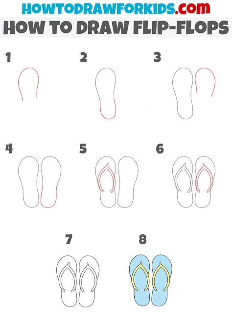 Flip Flops Painting, Flip Flop Watercolor, Flip Flops Drawing Reference, Flip Flop Rock Painting Ideas, How To Draw Flip Flops, How To Draw Slippers, How To Draw Summer, How To Draw Sandals, How To Draw Summer Things