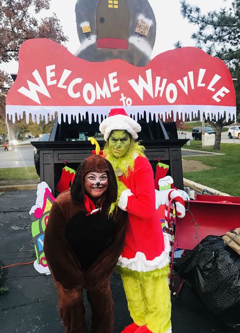 Trunk Or Treat Grinch Theme, The Grinch Trunk Or Treat Ideas, Whoville Trunk Or Treat, The Grinch Trunk Or Treat, Grinch Trunk Or Treat, Grinch Trunk Or Treat Ideas, Grinch Truck, Nightmare Before Christmas Trunk, Christmas Trunk Or Treat Ideas