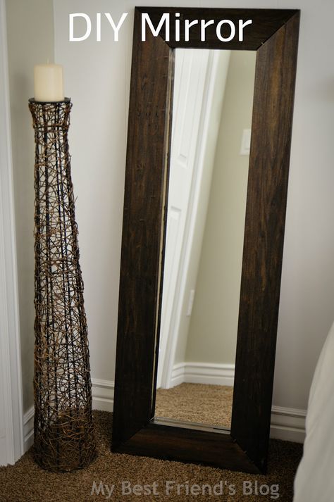 Would love to make one to cover our electrical box!! Full Length Mirror Diy, Cheap Mirror, Cheap Mirrors, Mirror Frame Diy, Length Mirror, Diy Mirror, Full Length Mirror, A Mirror, Diy Frame