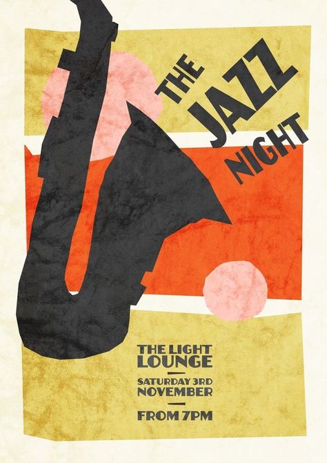 Music Night Poster, Jazz Poster Design, Night Poster Design, Graphic Design Festival, Jazz Posters, Jazz Night, Theatre Posters, Poster Book, Music Night