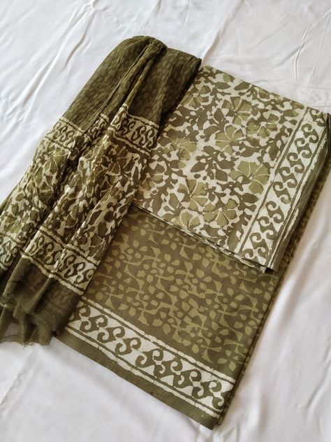 Dabu Print, Cotton Saree Designs, Pure Chiffon, Chiffon Dupatta, Suit Set, Hand Work, Cotton Saree, Saree Designs, Green Color