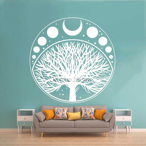 Moon Phases ... Green Wall Stickers, Tree Of Life Symbol, Tile Furniture, College Design, Therapy Room, Smooth Walls, Wallpaper Bedroom, Decal Wall Art, Green Wall