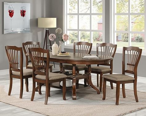 60 x 42 x 30 inches 250 pounds oval Dining Table 6 Chairs, Tufted Dining Chairs, Wooden Dining Set, Extendable Table, Solid Wood Dining Set, Espresso Brown, Kitchen Table Settings, Dining Room Set, Selling Furniture