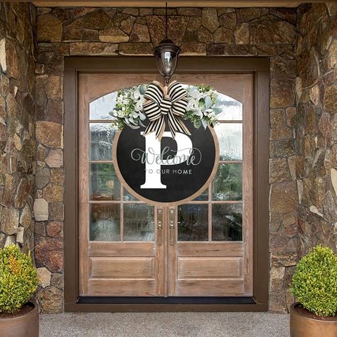 Amazon.com: Last Name Wreaths for Front Door 2024 Year Round Front Door Wreath Front Porch Decoration 26 Letter Welcome Sign with Eucalyptus Garland and Bow Spring Wreaths for Front Door Outside Hanger (M) : Home & Kitchen Outside House Decor, Front Door Molding, Large Door Wreaths, Farmhouse Front Porch Decor, Round Front Door, Initial Decor, Initial Wall Decor, Spring Wreaths For Front Door, Door Outside