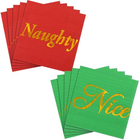 PRICES MAY VARY. Package includes: each set contains 60 pieces of Christmas napkins of red, and green, 30 pieces for each color, enough to satisfy your use in Christmas parties Unique color and typeface: our napkins use classic red, green colors, the red ones printed with gold "Naughty" and the green ones printed with gold "Nice", suitable for satisfying Christmas party, ugly sweater party use High-quality material: made from food-grade paper and water-based ink, our napkins have good water abso Christmas Paper Plates, Christmas Photo Booth, Holiday Dinner Party, Ugly Christmas Sweater Party, Christmas Napkins, Beverage Napkins, Green Paper, Christmas Cocktails, Party Napkins