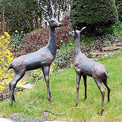 Deer Garden, Metal Garden Ornaments, Stag And Doe, Deer Statues, Yard Ornaments, Bird Statues, Baguio, Garden Ornament, Outdoor Statues