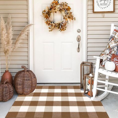 PRICES MAY VARY. ✅【PREMIUM QUALITY】This buffalo plaid rug is made of high-quality cotton, thick and durable designed for a long-lasting life, and great for everyday use. ✅【CLASSIC DESIGN】The black and white rug offers casual elegance in the form of a classic plaid pattern, Giving your home a warm and cozy vibe. ✅【MULTIPURPOSE USE】Black and White Plaid rug Can be used as a front door mat, bathroom rug, laundry room rug, porch mat, welcome mat, kitchen rug, apartment rug, area rug, entryway rug, s Layering Rug, Rug Layering, Fall Front Door Decor, Plaid Rug, Welcome Door Mat, Porch Rug, Fall Front Porch Decor, Christmas Rugs, Layered Rugs