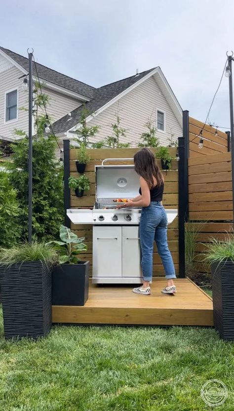 Building A Floating Deck + Grill Station (In One Weekend)! - DIY Huntress Deck Grill Station, Diy Grill Station, Diy Huntress, Deck Grill, Building A Floating Deck, Outdoor Grill Station, Backyard Seating Area, Diy Grill, Grill Gazebo