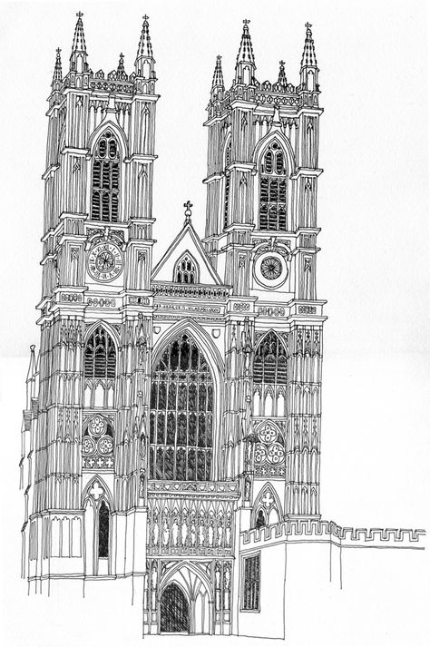 Historical Buildings Drawing, Old Tower Drawing, Famous Buildings Drawing Architecture, Brihadeshwara Temple Sketch, London Clock Tower Sketch, Westminster Abbey London, London Drawing, Architecture Drawing Presentation, Architecture Drawing Art