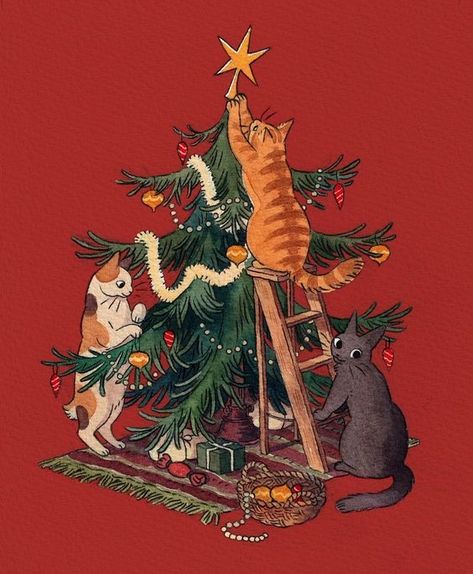 Cat Christmas Tree, Winter Cat, 2024 Christmas, Christmas Drawing, Noel Christmas, Christmas Illustration, Cat Illustration, Christmas Aesthetic, Holiday Sales