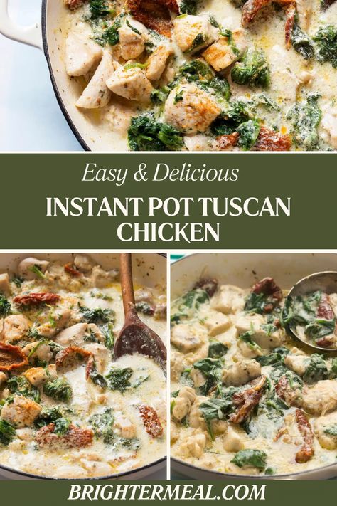 Instant Pot Tuscan Chicken Recipe Instant Pot Tuscan Chicken Recipes, Instant Pot Tuscan Chicken, Creamy Chicken Dinner, Tuscan Chicken Recipe, Creamy Mushroom Chicken, Parmesan Cream Sauce, Shrimp And Broccoli, Chicken Chow Mein, Creamy Garlic Sauce