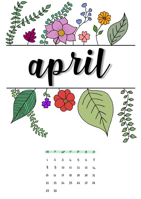 April Bullet Journal Cover Aesthetic, April Calendar Aesthetic, Month Doodles, Picture Frame Calendar, April Cover Page, April Planner, Bullet Journal Layout Templates, Journal Monthly Cover, Bullet Journal Monthly Cover