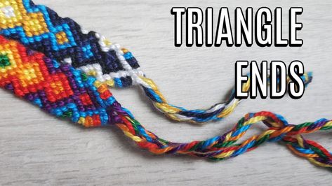 TRIANGLE ENDS | Macrame Friendship Bracelets Video Tutorial End Of Friendship Bracelet, How To Make Triangle Ends On Friendship Bracelets, Friendship Bracelet Triangle Ends, How To End String Bracelets, Ending Friendship Bracelets, Ending A Friendship Bracelet, Triangle Ends Friendship Bracelet, Friendship Bracelet Ending, Friendship Bracelet Ends