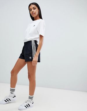 adidas Originals Three Stripe Shorts In Black Adidas Shorts Outfit, Shorts Gym Outfit, Adidas Originals Outfit, Adidas Shorts Women, Adidas Soccer Shorts, Looks Adidas, Short Noir, Look Adidas, Stripe Shorts