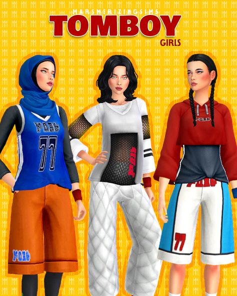 TOMBOY GIRLS Set (Public Oct 21) | Patreon Sims 4 Tomboy, Tomboy Girls, Sims 4 Anime, Girl M, Tomboy Outfits, Sims 4 Cas, Sims Mods, Workout Outfit, Sims 4 Cc