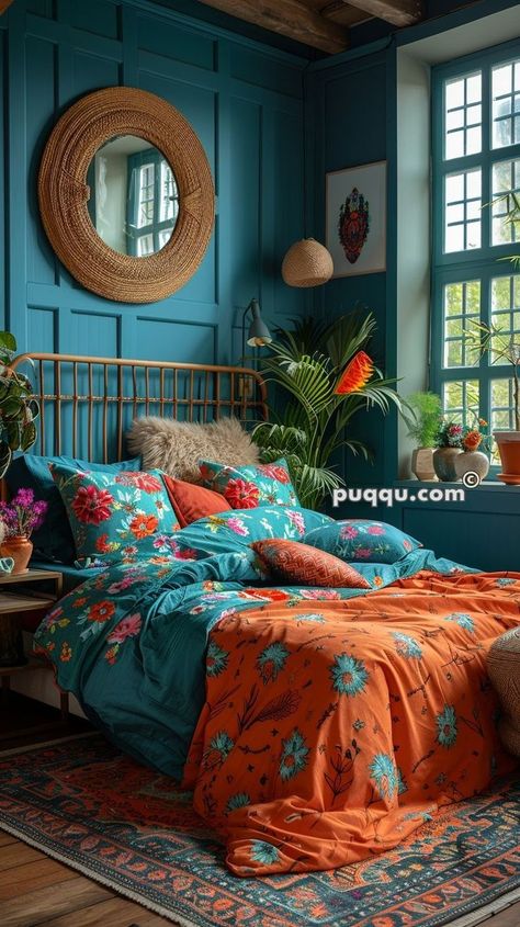 Blue Bedroom Walls, Bedroom Turquoise, Sage Green Bedroom, Blue Bedroom Decor, Apartment Bedroom Decor, Bedroom Walls, Deco Boheme, Redecorate Bedroom, Blue Bedroom