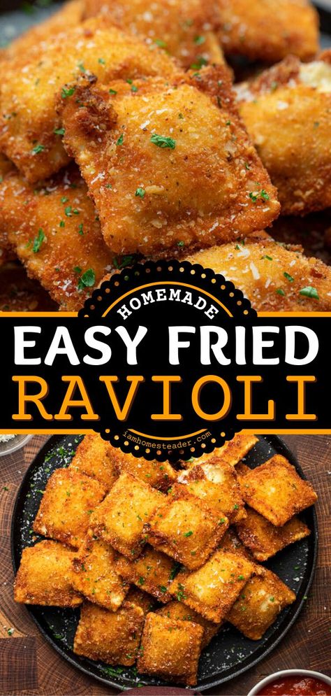 Fried Ravioli Recipe, Cheese Ravioli Recipe, Gameday Food, Fried Ravioli, Toasted Ravioli, Homemade Ravioli, Ravioli Recipe, Cheese Ravioli, Italian Foods