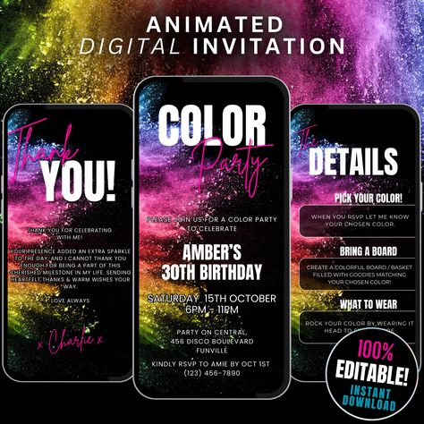 Digital Color Party Invite, Editable BYOB Party Invite Adult Color Party Birthday Invitation Itinerary, TikTok Color Party Challenge Evite by WhimsicalThingsInc on Etsy Party Challenges, Byob Party, Tiktok Party, Party Tiktok, Tiktok Challenge, Sms Text Message, Girls Night Party, Color Party, Itinerary Template