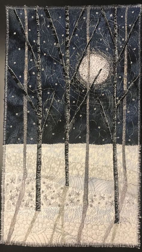 Landscape Quilts Ideas, Hand Stories, Tiny Quilts, Applique Flowers, Landscape Art Quilts, Applique Art, Winter Art Projects, Landscape Quilt, Textile Art Embroidery