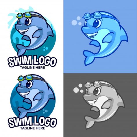 Blue dolphin swim school logo with cartoon mascot Premium Vector Dolphin Mascot Design, Dolphin Mascot, Dolphin Cartoon, Whale Mascot, Swim Logo, Dolphin Logo, I Love Swimming, Dolphins Logo, Pet Logo