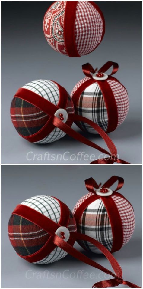 25 Creative Ways To Reuse and Repurpose Old Flannel Shirts - DIY & Crafts Diy Plaid, Plaid Ornaments, Memory Items, Sewn Christmas Ornaments, Newspaper Art, Quilted Ornaments, Memory Crafts, Quilted Christmas Ornaments, Memory Pillows