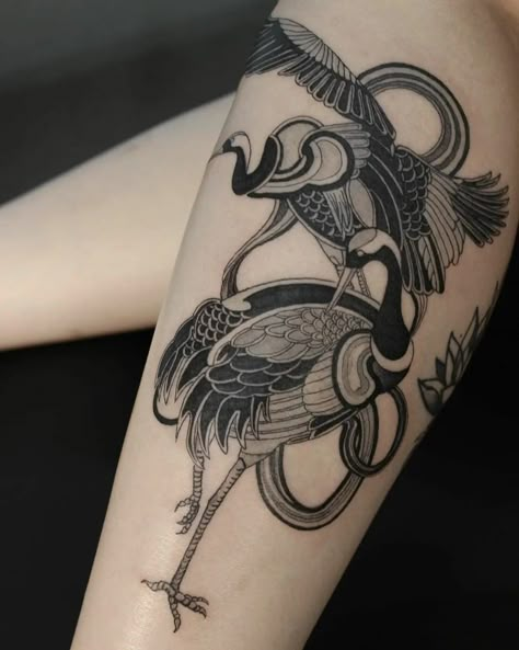 Japanese Crane Tattoo, Heron Tattoo, Crane Tattoo, 16 Tattoo, Men's Fashion Tips, Japanese Crane, Red Ink Tattoos, Bird Tattoo, Black Ink Tattoos