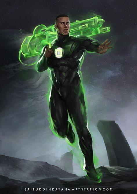 John Stewart-Green Lantern, Saifuddin Dayana on ArtStation at https://www.artstation.com/artwork/8evwLw Dc John Stewart, Green Lantern Fanart, Green Lantern Concept Art, Lantern Character, Green Lantern John Stewart, Green Lantern Wallpaper, John Stewart Green Lantern, Green Lantern Costume, Justice League Art