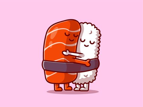 Cute Sushi Drawing Kawaii, Sushi Drawing Cute, Sushi Animated, Cute Sushi Drawing, Sushi Animation, Sushi Drawing, Sushi Cartoon, Chiara Bautista, Hug Cartoon