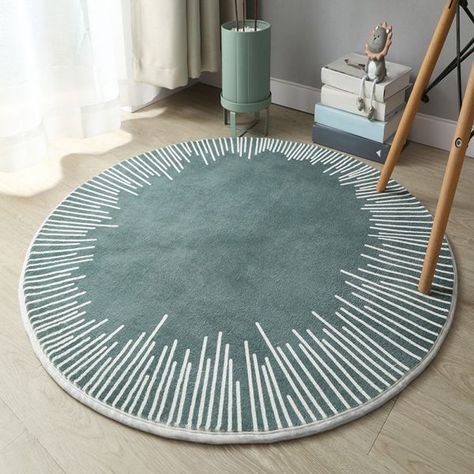 Novelty Circular Shape Rug Modern Area Rug Polyester Easy Care Carpet for Living Room - Army Green 6'7" x 6'7" Rug Boys Room, Circle Carpet, Circle Rugs, Cotton Carpet, Geometry Design, Round Carpet, Circle Rug, Blue Rooms, Soft Carpet