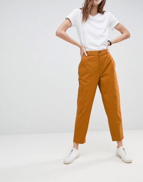 ASOS | ASOS DESIGN mom chinos in ochre Khaki Pants Outfit Women, Korean Outfits Aesthetic, Chinos Women Outfit, Chinos Women, Khaki Pants Outfit, Outfit Inspo Spring, Womens Chinos, Summer Wishlist, Best Carry On Luggage