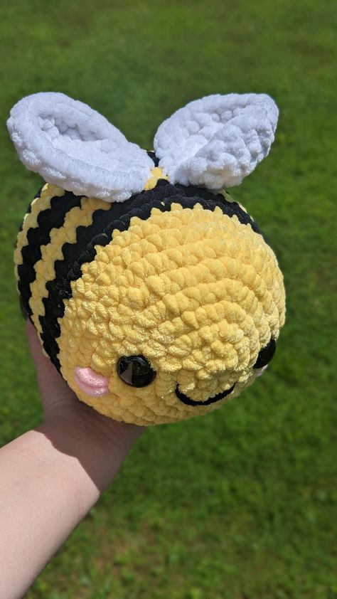 Jumbo Classic Bee Crochet Pillow Plushie Handmade Amigurumi Stuffed Animal Crocheted Bumble Bee, Simple Crochet Stuffies, Crochet Jumbo Bee Pattern Free, Croquet Stuffed Animals, Crochet Bee Pillow, Crochet Patterns Bee, Crochet Bee Amigurumi, Crochet Plushies Bee, Crochet Bee Plush