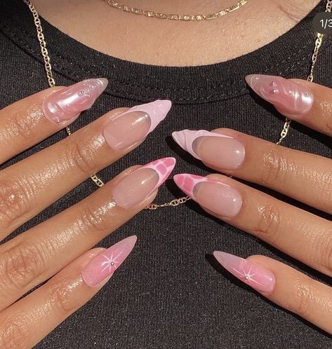 Almond Acrylic Nails Designs, Romantic Nails, Summery Nails, Girly Acrylic Nails, Pink French, Classy Acrylic Nails, Almond Acrylic Nails, Soft Nails, Diy Nail Art