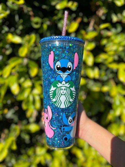 Angel And Stitch, Angel Stitch, Snow Globe Tumbler, Starbucks Cup, Snow Globe, Globe, Tumbler, Angel, Water