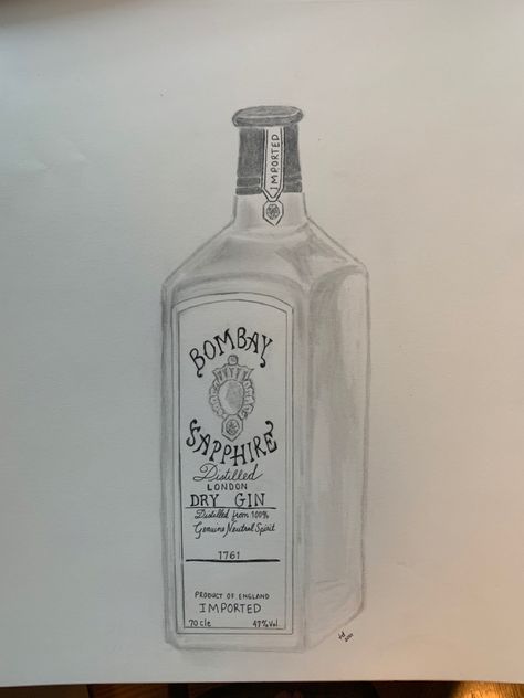 Bombay Gin pencil drawing Gin Bottle Drawing, Bottle Pencil Drawing, Art Bottle, Bottle Drawing, Gin Bottle, Sketch Pencil, London Dry Gin, Gin Bottles, Dark Art Drawings