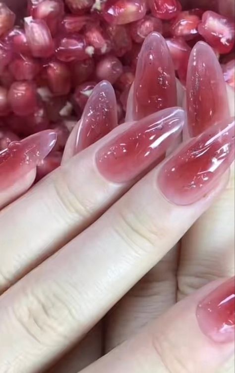 Jelly Gel Nails, Pink Jelly Nails, Lychee Jelly, Gel Nails Long, Asian Nails, Strawberry Pink, Jelly Nails, Nails 2024, Nails Long