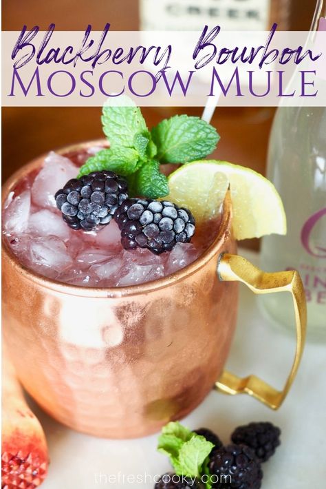 This refreshing Blackberry Bourbon Moscow Mule is a fun twist on the classic mule. With fresh smashed blackberry's, good bourbon, fresh lime and ginger beer this cocktail is easy and beautiful. #thefreshcooky #cocktail #recipe #blackberries #moscowmule #mocktail Keto Lemon Poppyseed, Bourbon Mule, Blackberry Bourbon, Blackberry Cocktail, Easter Drink, Poppyseed Muffins, Mule Cocktail, Fall Drink, Natural Recipes