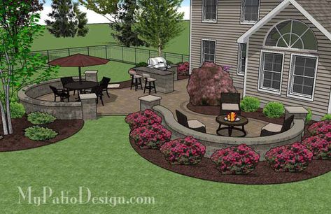 Large Paver Patio, Patio And Fire Pit, Patio With Fire Pit, Large Backyard Landscaping, Patio Plans, Concrete Patios, Patio Pavers Design, Grill Station, Pergola Design