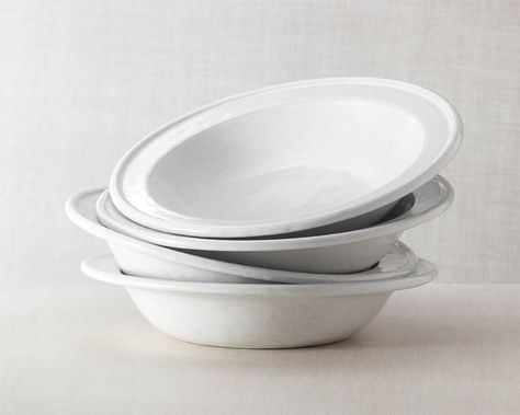 bennington-pottery-white-on-white-pasta-bowl-remodelista White Pasta Bowls, Bennington Vermont, Bennington Pottery, Soup Pasta, Kitchen Organization Pantry, Stoneware Dishes, Stoneware Bowl, Pasta Bowl, Stoneware Dinnerware