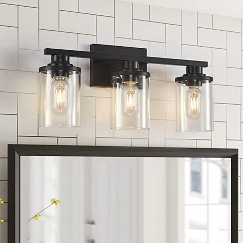 Bathroom Vanity Light Modern, Light Modern Bathroom, Black Bathroom Vanity Light, Lights For Bathroom, Bathroom Lights Over Mirror, Modern Bathroom Light Fixtures, Black Bathroom Light, Black Bathroom Vanity, Farmhouse Vanity Lights