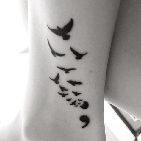 Semicolon tattoo with blackbirds ❤ Dragon Semicolon, Tattoo With Birds, Semicolon Tattoo Ideas, Semi Colon Tattoo, Semicolon Tattoo Meaning, Semicolon Tattoos, Colon Tattoo, Semi Colon, Shape Tattoo