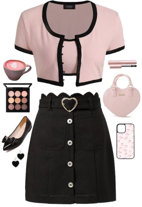 Pastel Pink And Black Outfit, Black And Pink Outfit Ideas, Pink Grunge Outfit, Black And Pink Outfit, Pink And Black Outfit, Pink Ladies Outfit, Pink Grunge, Black Clothes, Pastel Outfit