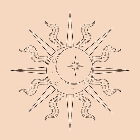 Sun Moon And Stars Drawing, How To Draw Sun, Drawing Ideas Sun And Moon, Drawing Moon And Sun, Sun And Moon Art Aesthetic, Sun And Moon Drawing Aesthetic, How To Draw The Moon, How To Draw A Sun, Easy Sun Drawing