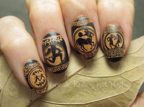 Modern Nail Art, Ancient Greek Pottery, Greek Pottery, Black Acrylic Paint, Greek Art, Nail Art Tutorial, Easy Nail Art, Nail Stamping, Cool Nail Art