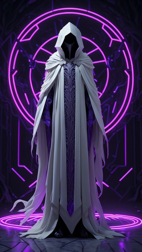 Cape Fantasy Cloaks, Mysterious Cloaked Character, Long Cloak Drawing Reference, White Cloak Fantasy Art, Anime Cloak Character Design, Cloaked Figure Dnd, Sci Fi Cloak, Person In Cloak, Fantasy Cloak Art