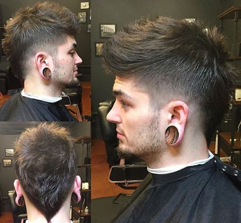 Mens Euro Hawk Haircut, Men Fohawk Fade Faux Hawk, Long Faux Hawk Men, Short Fauxhawk Fade Men, Messy Faux Hawk, Faux Hawk Mens Haircut, Mowhak Hairstyle For Boys, Tapered Faux Hawk, Fauxhawk Fade Men Faux Hawk