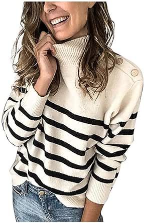 Neck Details, Ladies Turtleneck Sweaters, Winter Pullover, Loose Pullover, Striped Turtleneck, Long Sleeve Knit Sweaters, Womens Turtleneck, Women Sweater, High Neck Long Sleeve