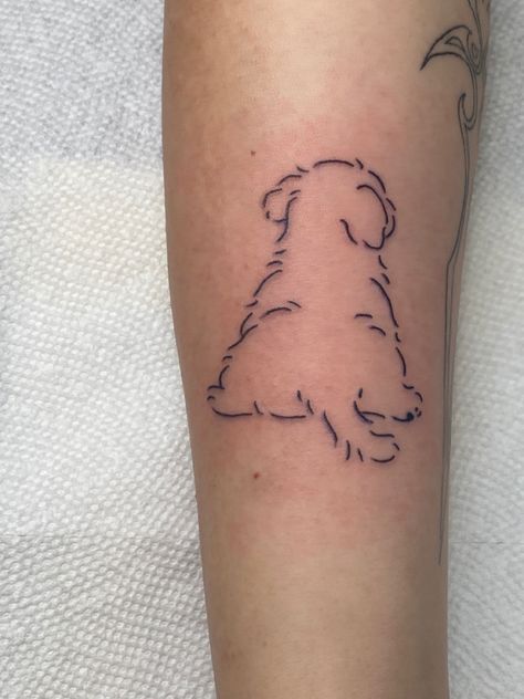 Lucky Dog Tattoo, Shih Tzu Ear Outline Tattoo, Fluffy Dog Tattoo, Shih Tzu Line Tattoo, Shihtzu Tattoos, Shihtzu Tattoos Minimalist, Simple Dog Tattoo, Maltese Tattoo, Shih Tzu Tattoo