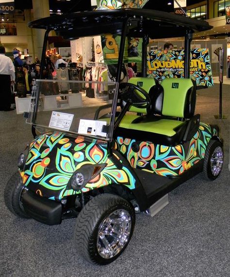 Golf Cart.  Love this one. Black Golf Cart, Golf Cart Decorations, Custom Golf Carts, Golf Cart Accessories, Golf Car, Go Carts, Custom Golf, Diy Paint, Golf Fashion