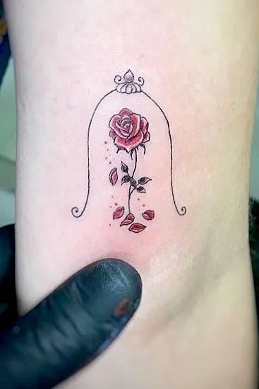 Enchanted Rose Tattoo, Sleeping Beauty Tattoo, Fun Tattoo Ideas, Fun Tattoo, Stained Glass Rose, Sublimation Ideas Projects Inspiration, Enchanted Rose, Dainty Tattoos, Sublimation Ideas