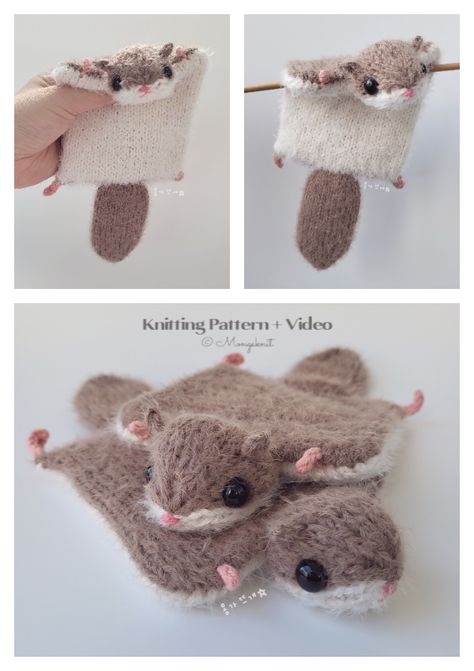 Flying Squirrel Knitting Pattern - Knitting Pattern Squirrel Knitting Pattern Free, Squirrel Knitting Pattern, Crochet Flying Squirrel, Knitted Plushies, Tangled Yarn, Knit Animals, Animal Knitting Patterns, Flying Squirrel, Pattern Knitting